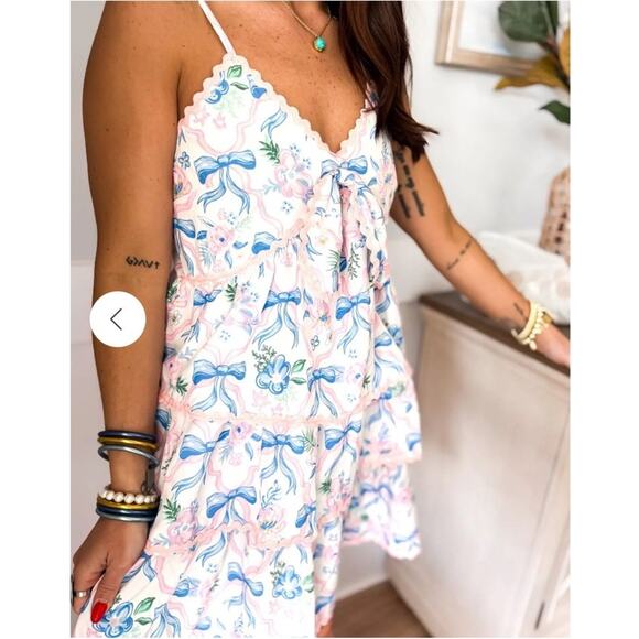 NWT Simply Southern Ribbon Tiered Mini Dress Size XXL Blue Pink White Ruffles - Picture 1 of 13